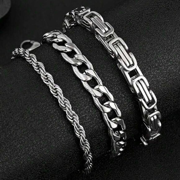 The Unbranded Brand Other - 3pcs/Set Men Minimalist Stainless Steel Chain Bracelet